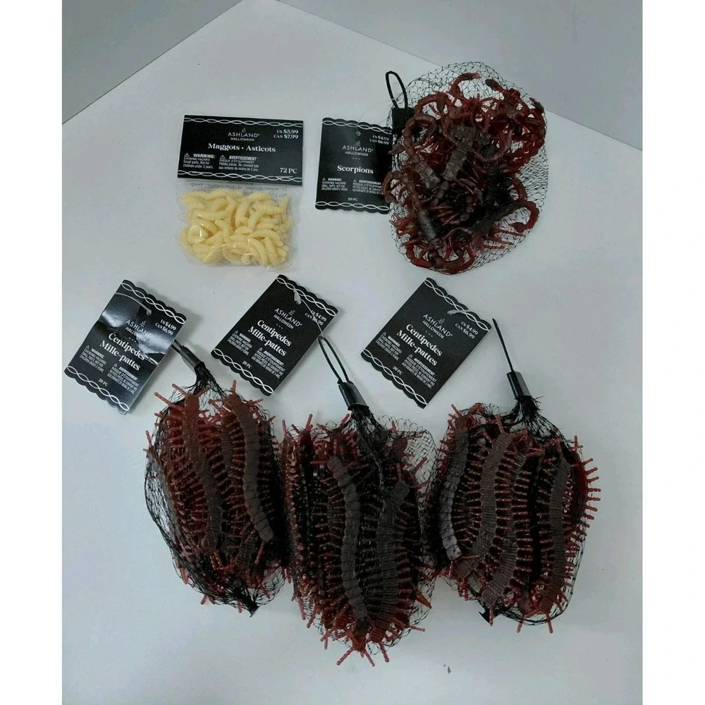 LOT of 5 Halloween Fake Bugs Pranks‎ Centipedes Maggots Scorpions 102 PCS NEW